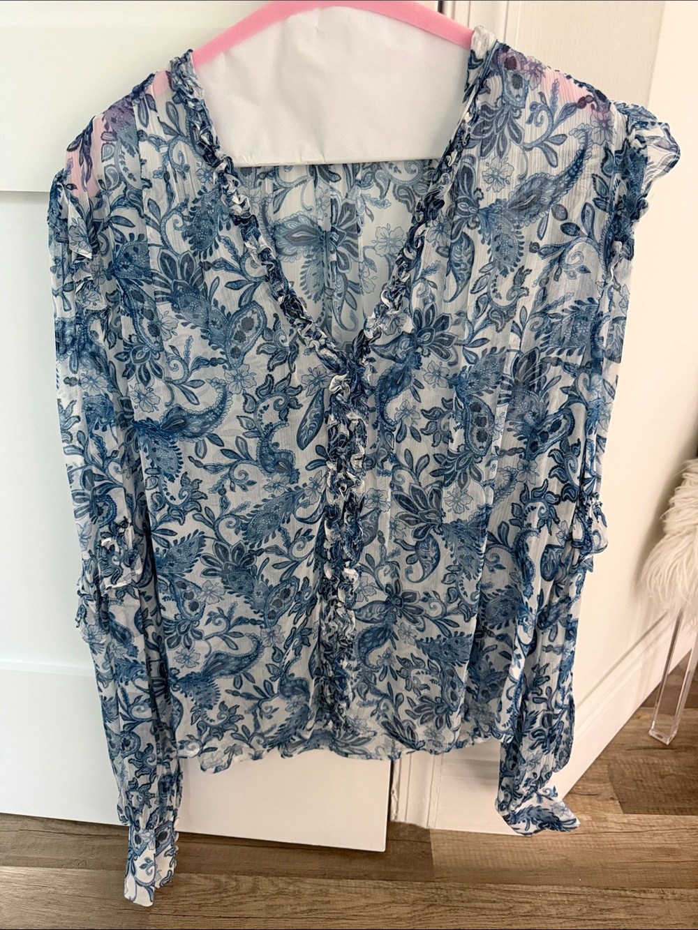 Generation Love Sheer Blue Floral Women's Top